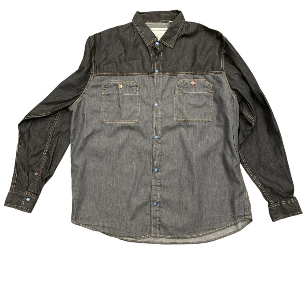 Jack South XXL 2 toned gray/blue denim snap front long sleeve shirt with pockets